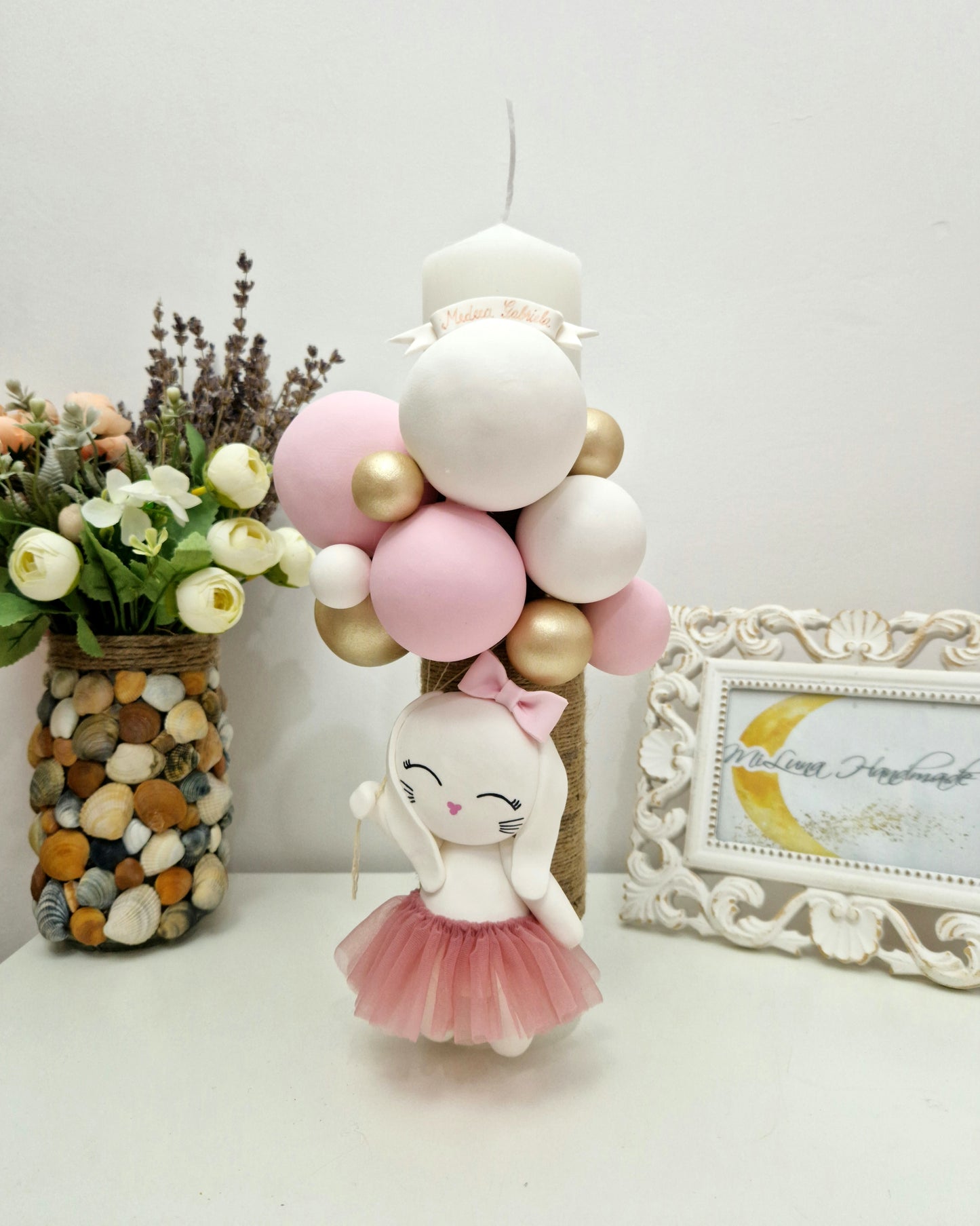 Lumanare de botez Iepuras Alb - MiLuna Handmade