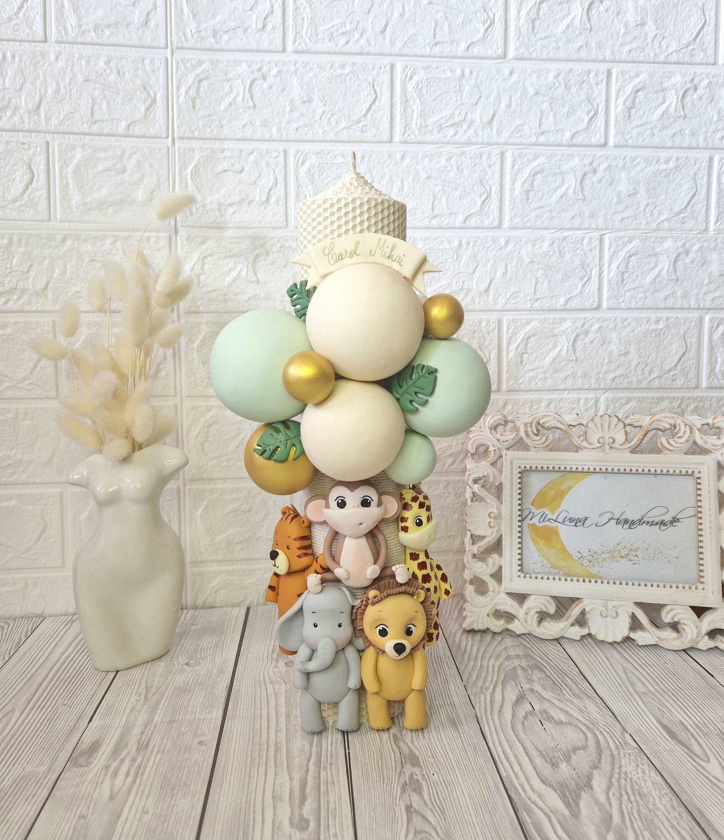Lumanare de botez Safari, ceara naturala ivoar - MiLuna Handmade