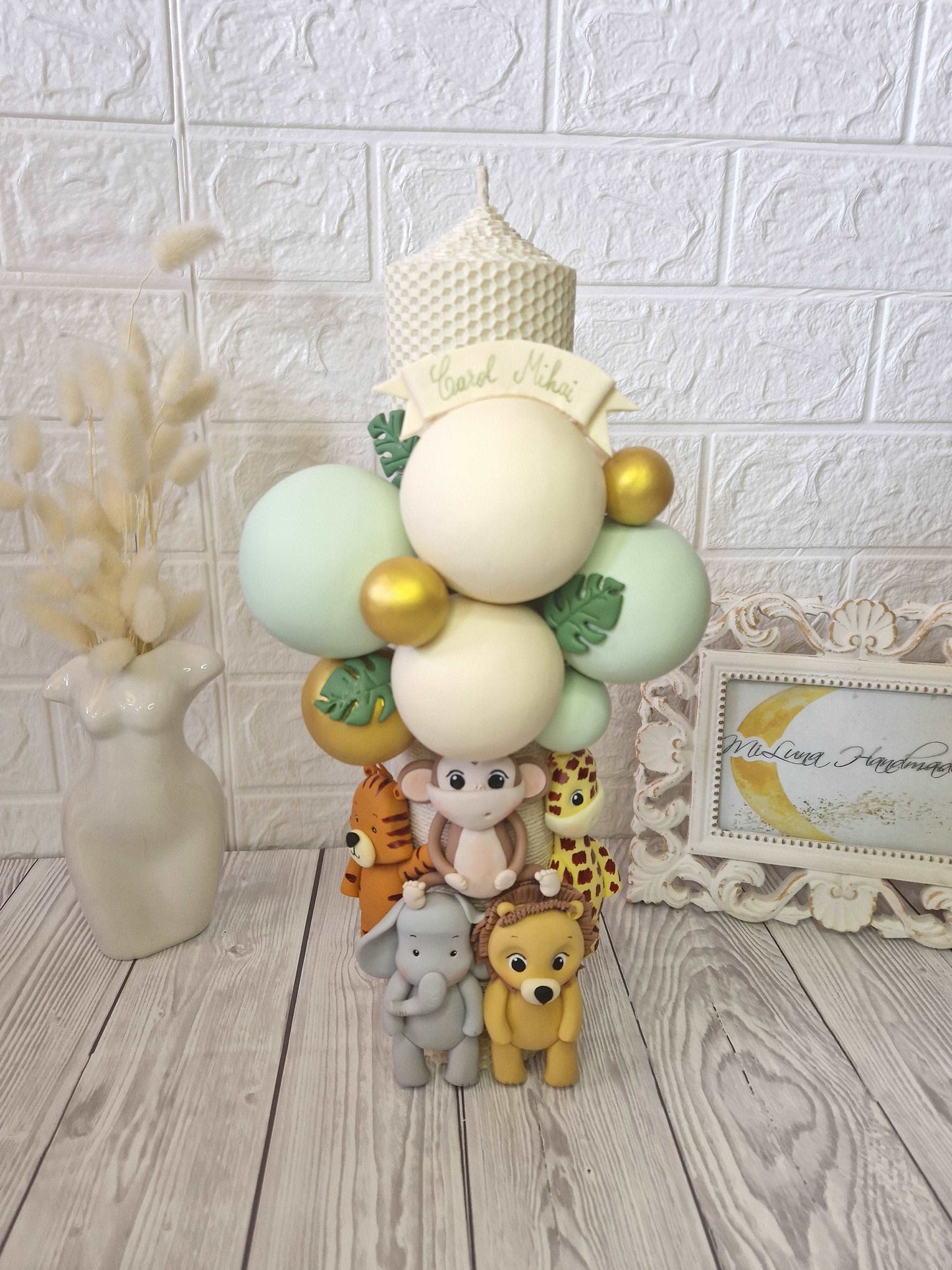 Lumanare de botez Safari, ceara naturala ivoar - MiLuna Handmade