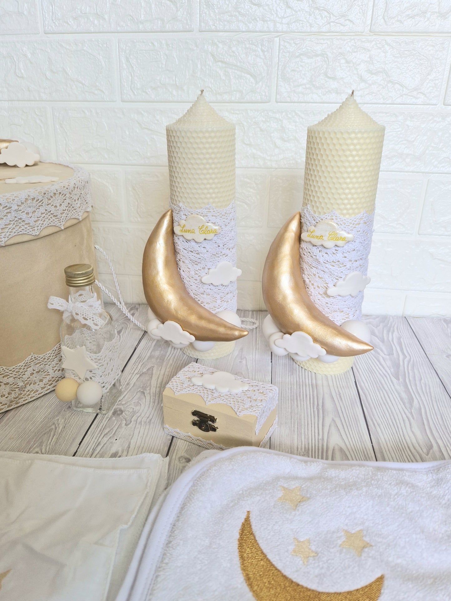 Lumanare de botez din ceara naturala, Luna - MiLuna Handmade