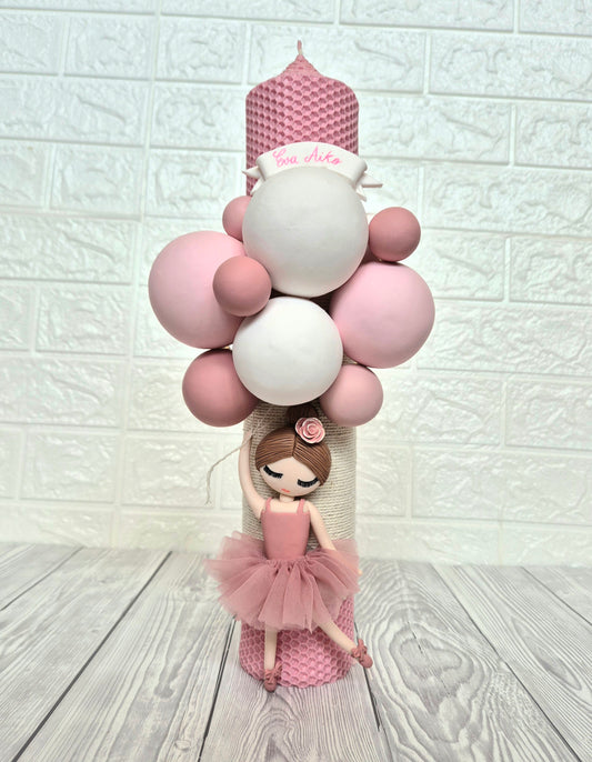 Lumanare de botez din ceara naturala cu Balerina - MiLuna Handmade