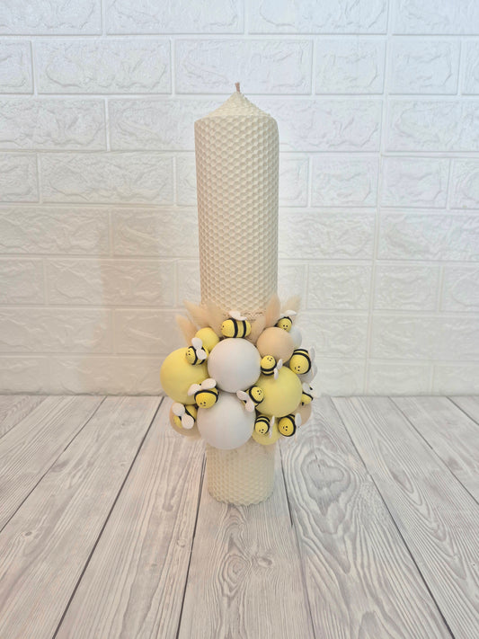 Lumanare de botez din ceara naturala Albinute