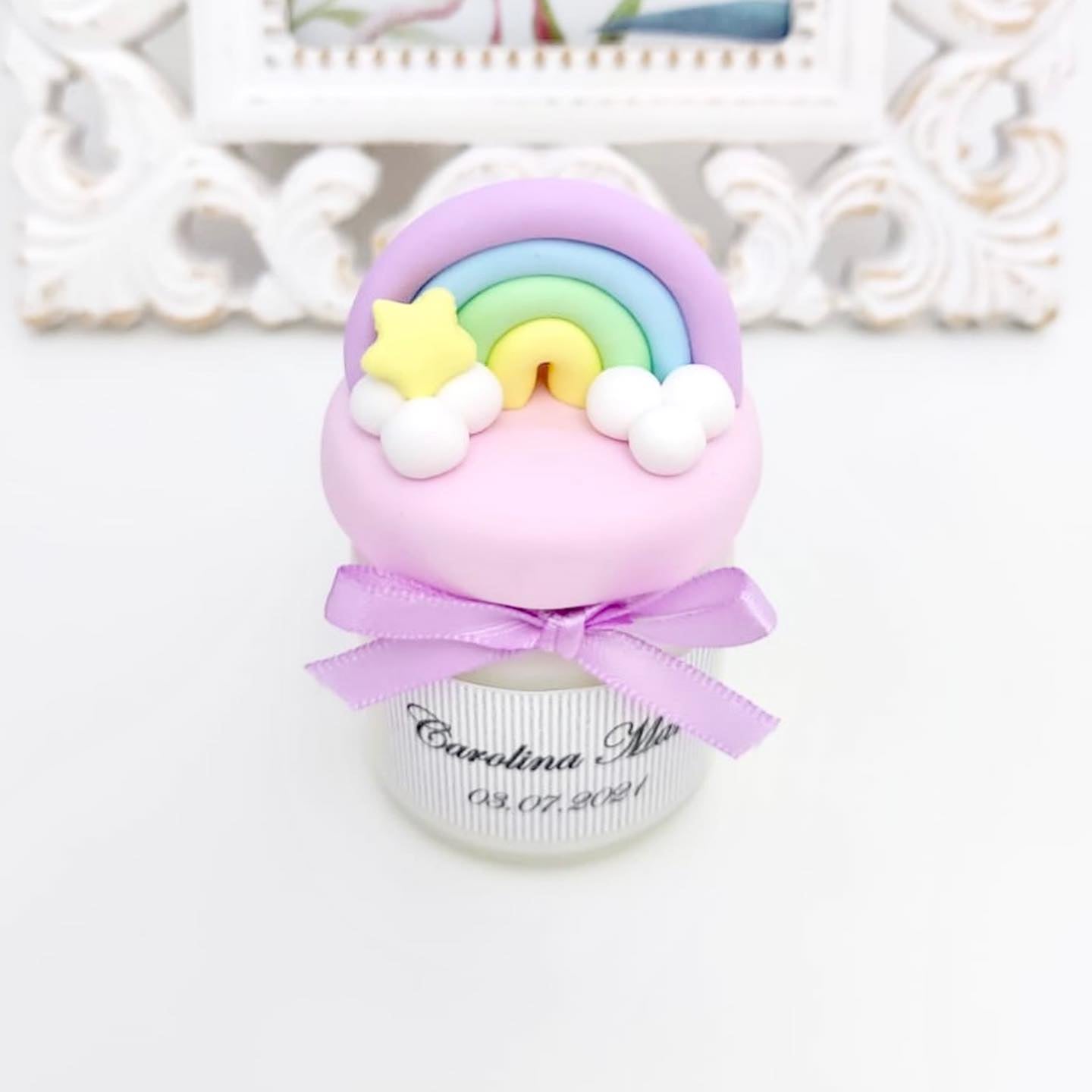 Marturie pentru botez lumanare din ceara - Curcubeu - Pastel - MiLuna Handmade