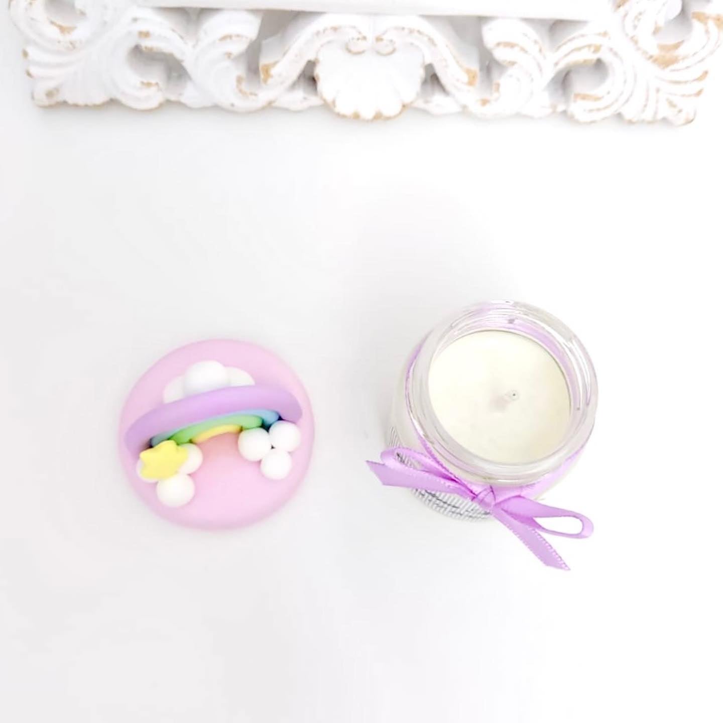 Marturie pentru botez lumanare din ceara - Curcubeu - Pastel - MiLuna Handmade