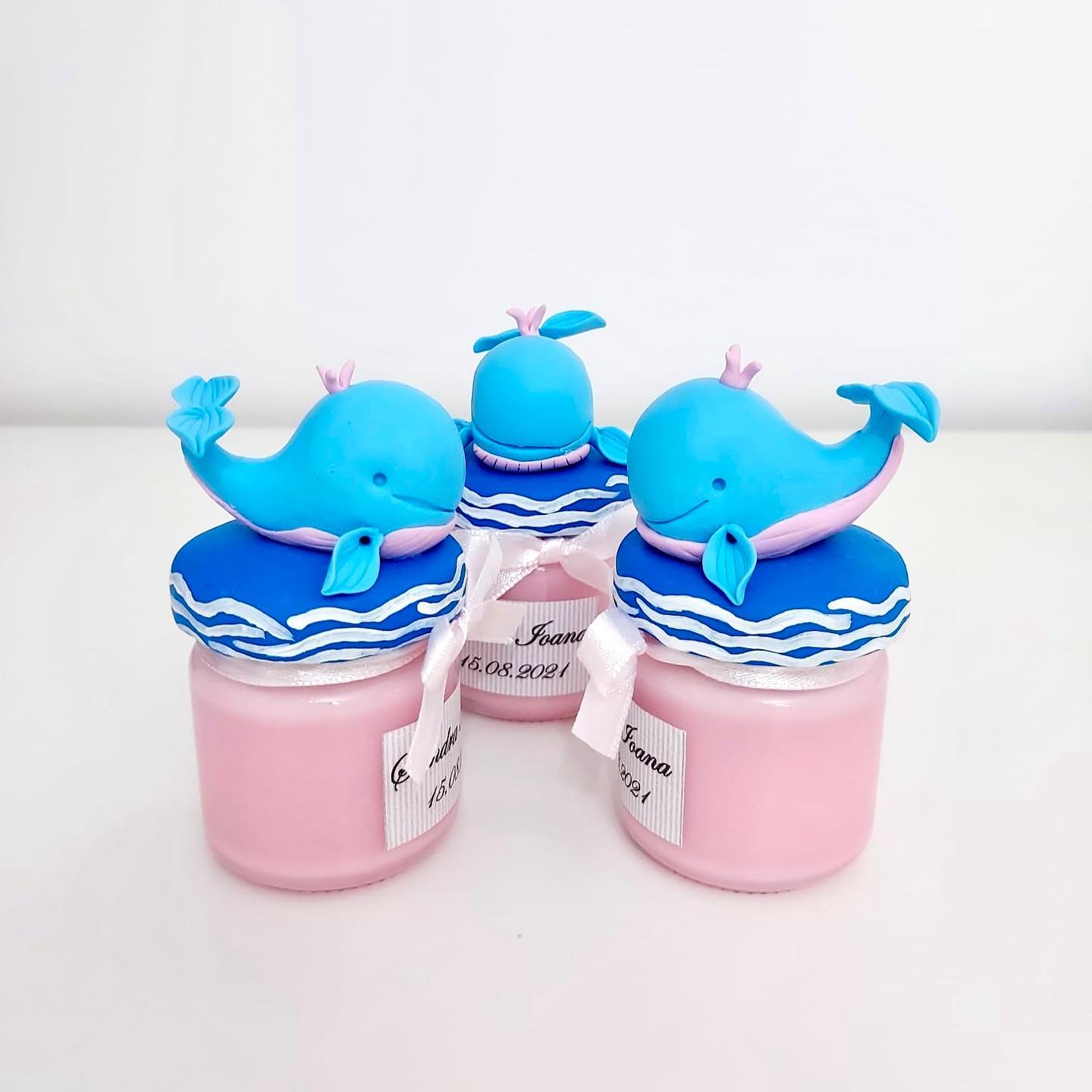 Marturie pentru botez lumanare din ceara, Whale , pink - MiLuna Handmade