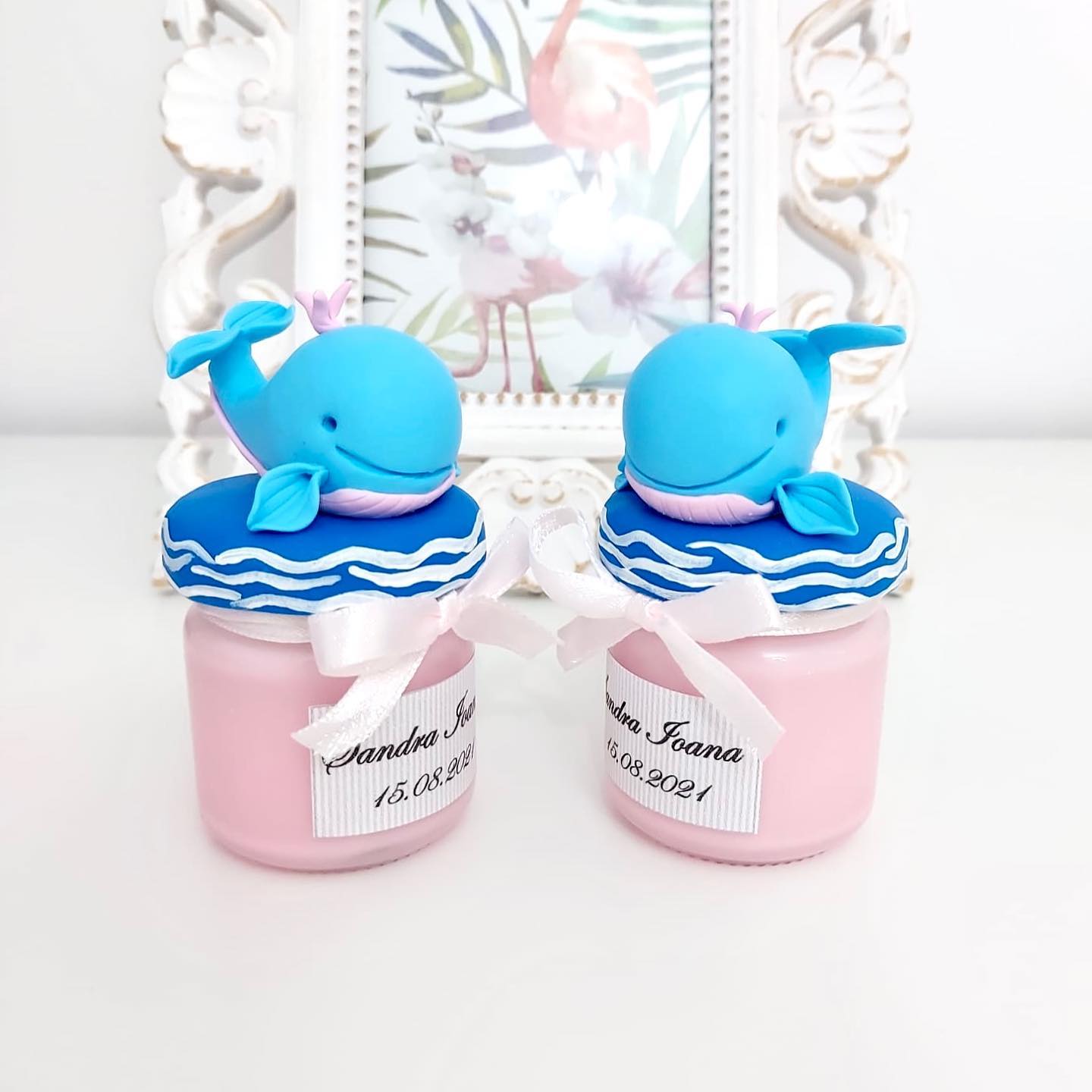 Marturie pentru botez lumanare din ceara, Whale , pink - MiLuna Handmade