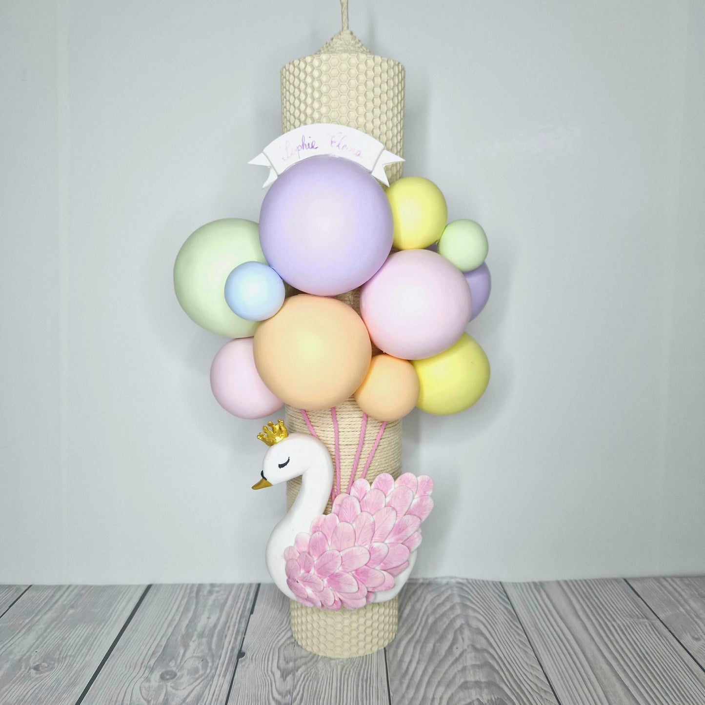 Lumanare de botez din ceara naturala Lebada - MiLuna Handmade