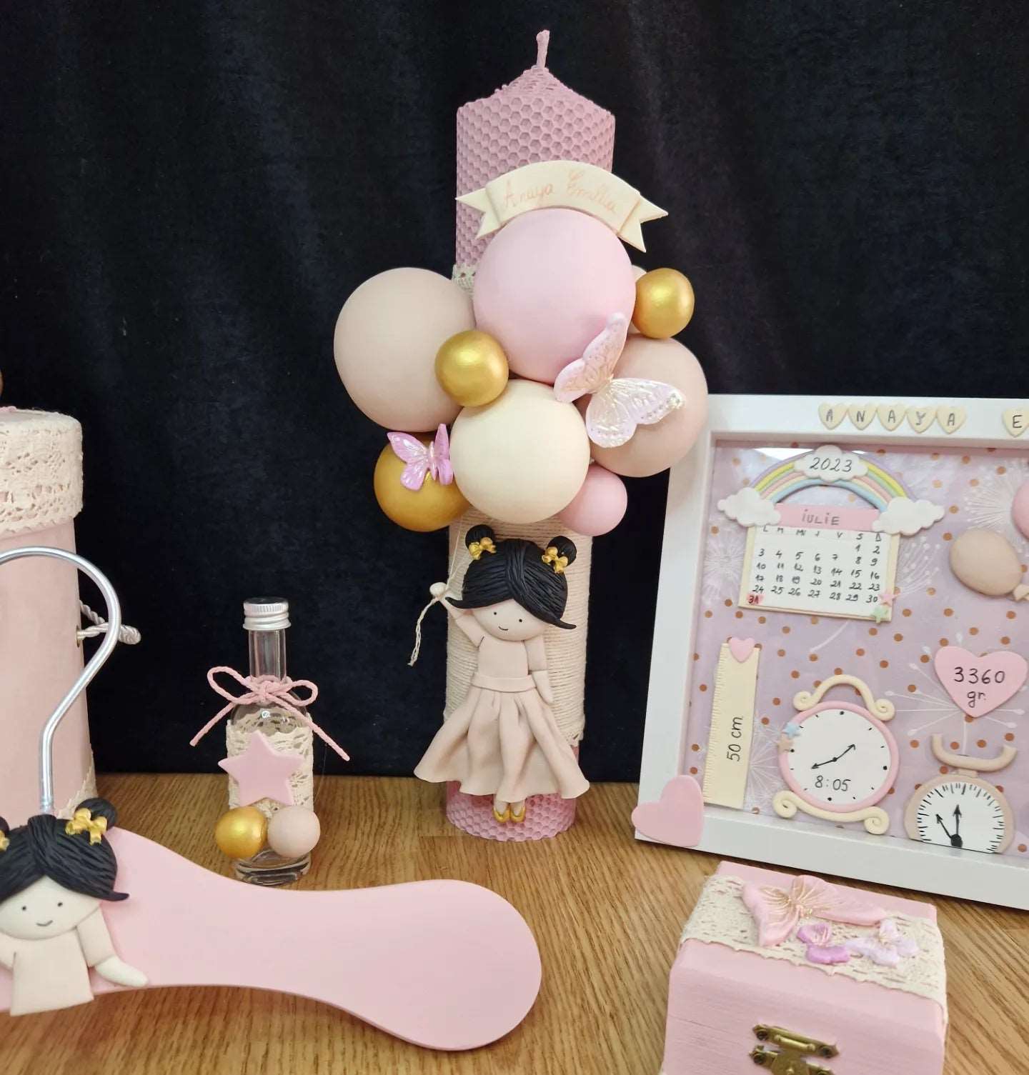 Trusou personalizat + Cutie Fetita cu codite si fluturasi - MiLuna Handmade