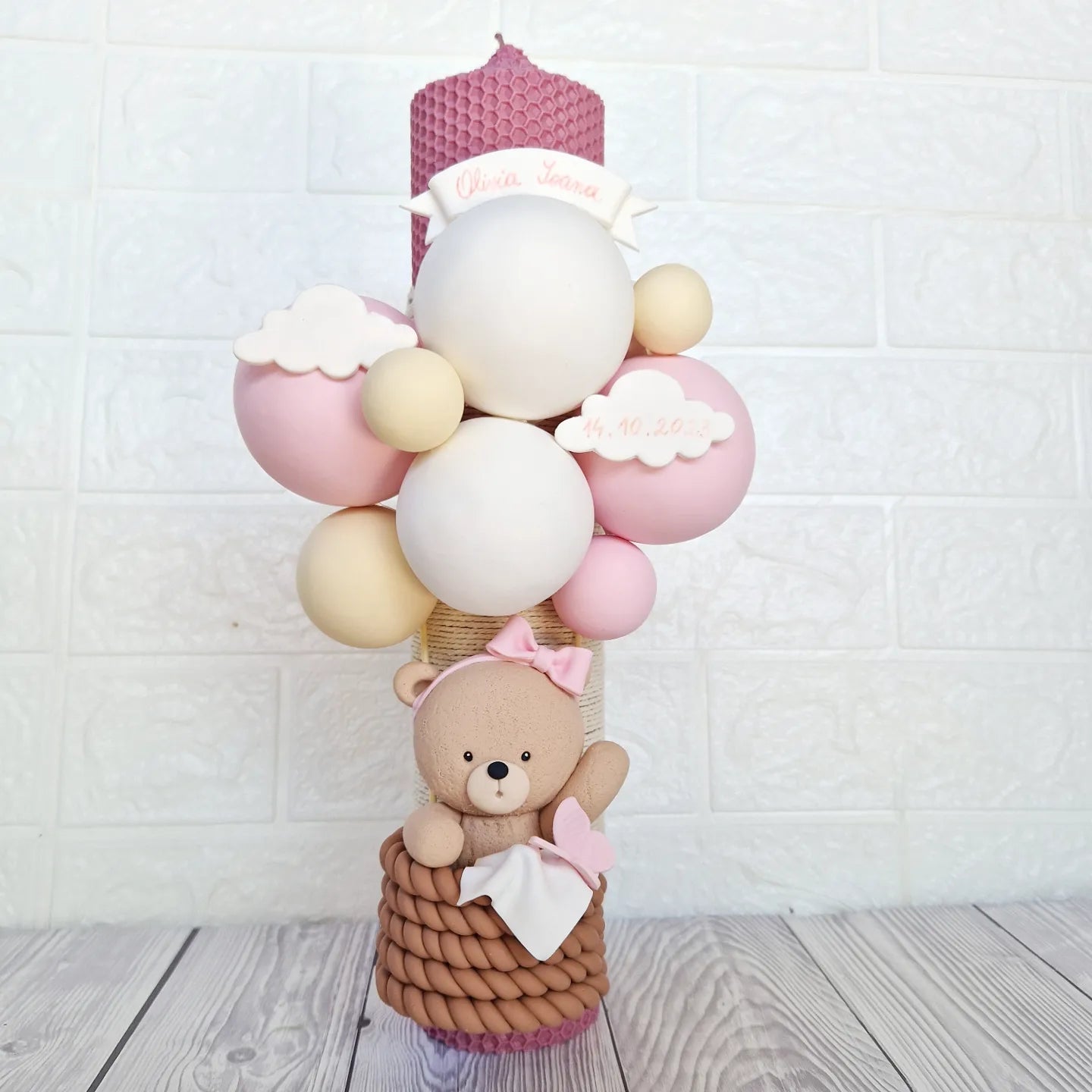 Lumanare de botez Ursulet in cosulet - MiLuna Handmade