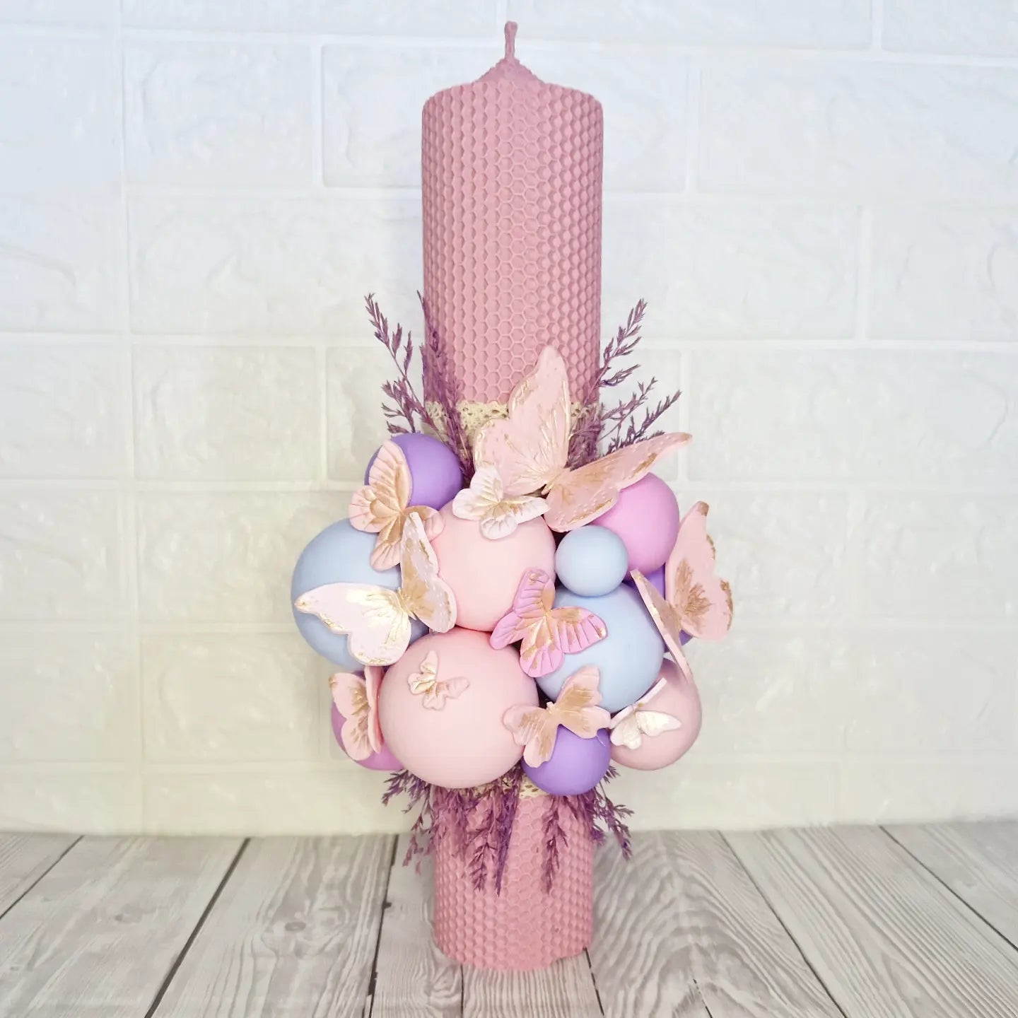 Lumanare de botez din ceara naturala Butterfly - MiLuna Handmade