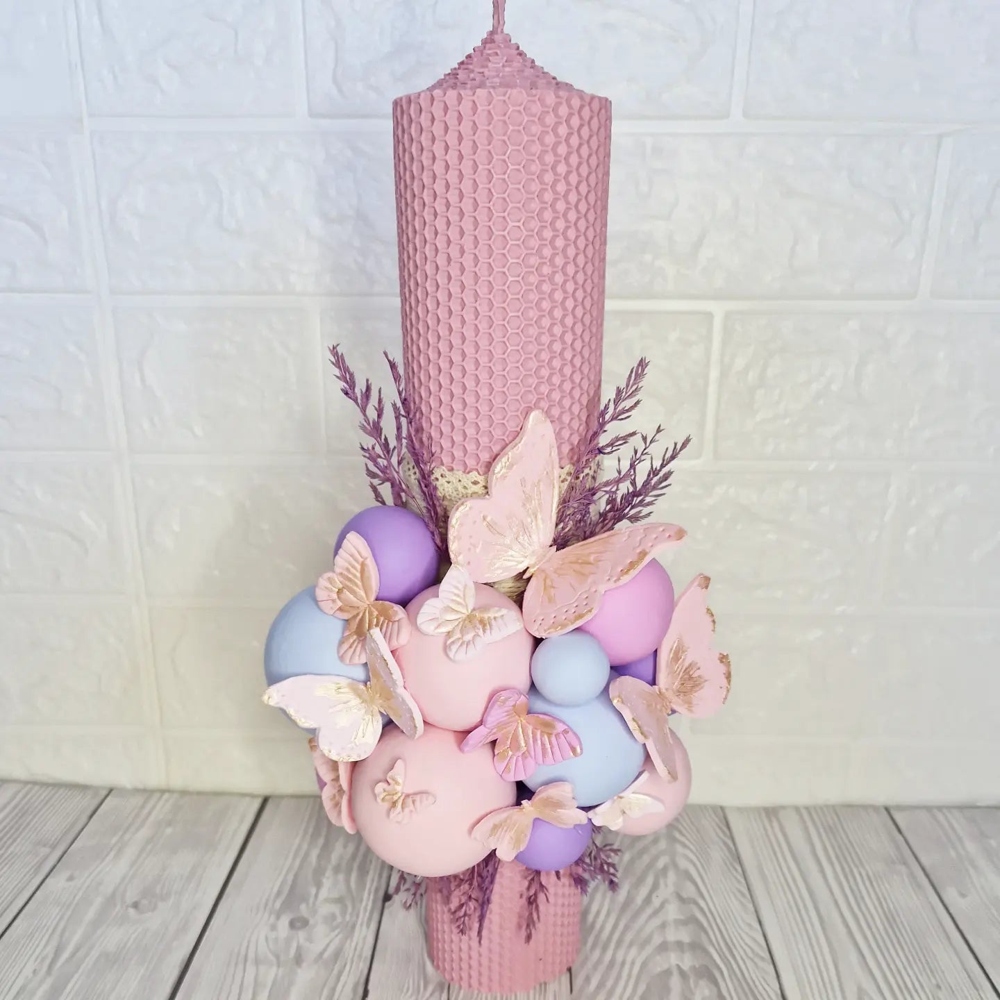 Lumanare de botez din ceara naturala Butterfly - MiLuna Handmade
