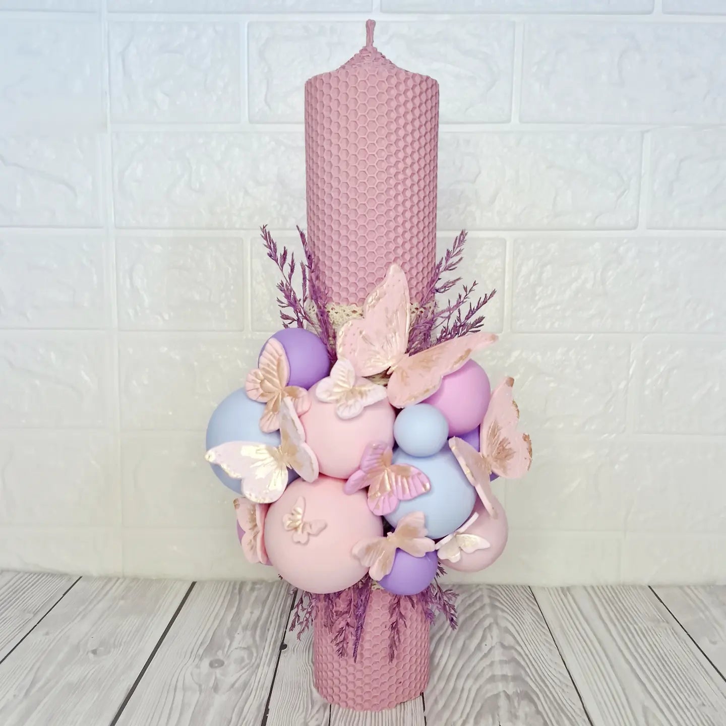 Lumanare de botez din ceara naturala Butterfly - MiLuna Handmade
