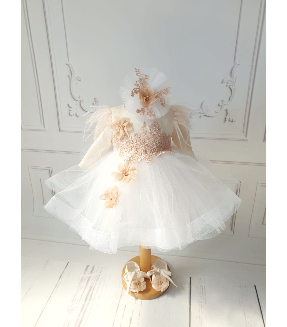 Flores rochita botez cu flori aplicate - MiLuna Handmade
