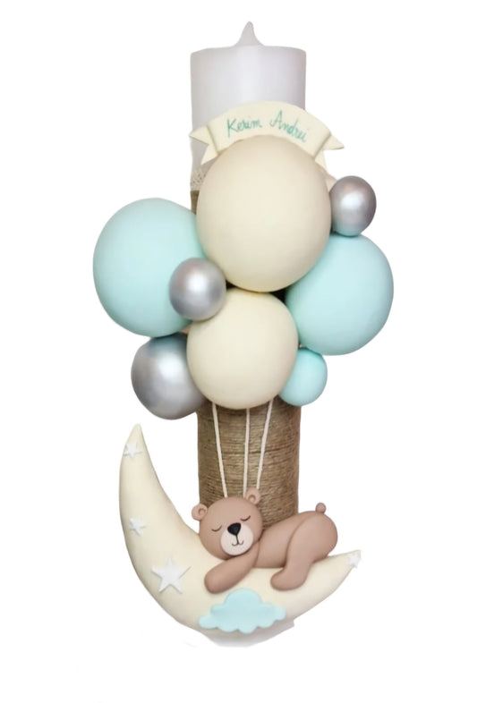 Lumanare de botez Ursulet pe Luna, verde menta - MiLuna Handmade
