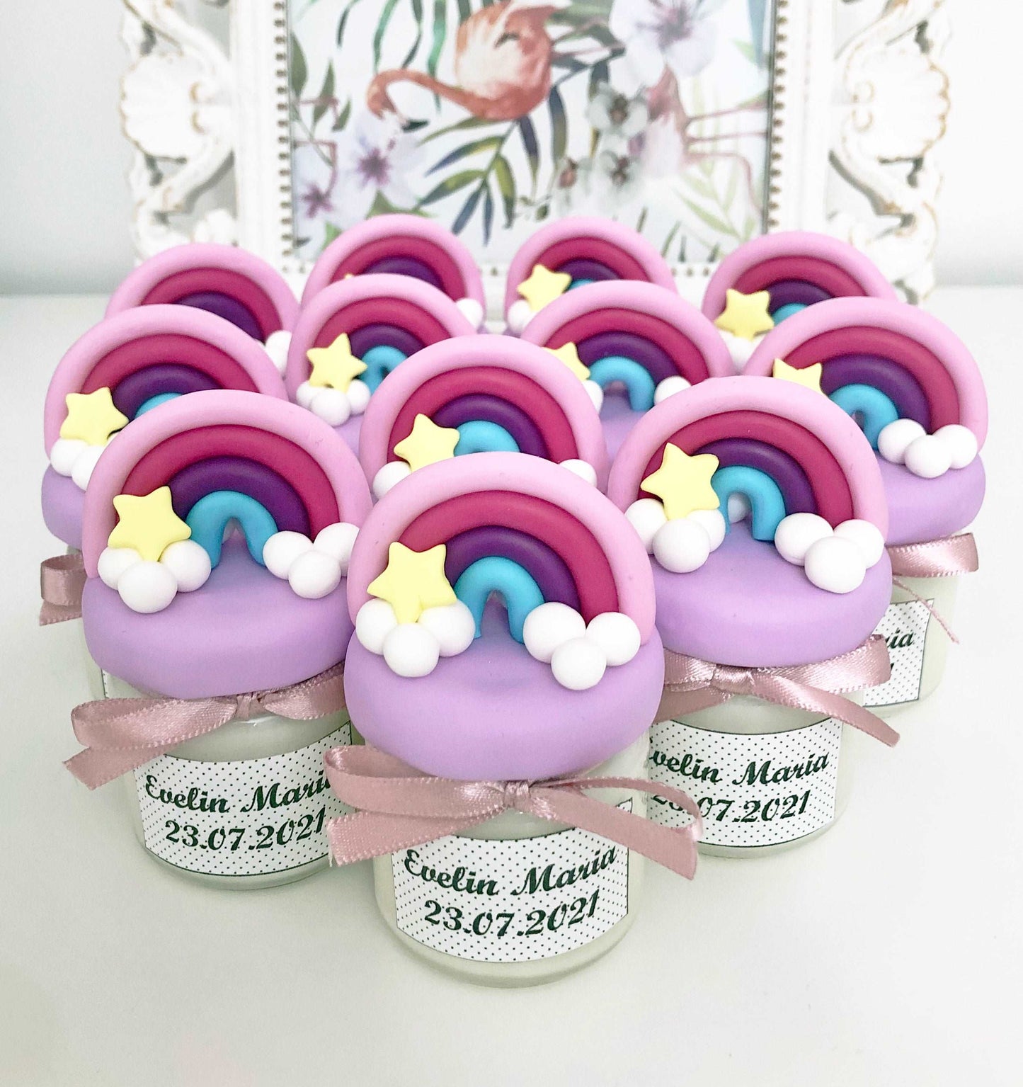 Marturie pentru botez lumanare din ceara - Curcubeu - MiLuna Handmade