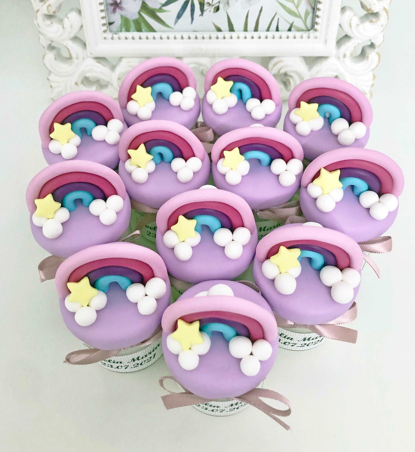 Marturie pentru botez lumanare din ceara - Curcubeu - MiLuna Handmade