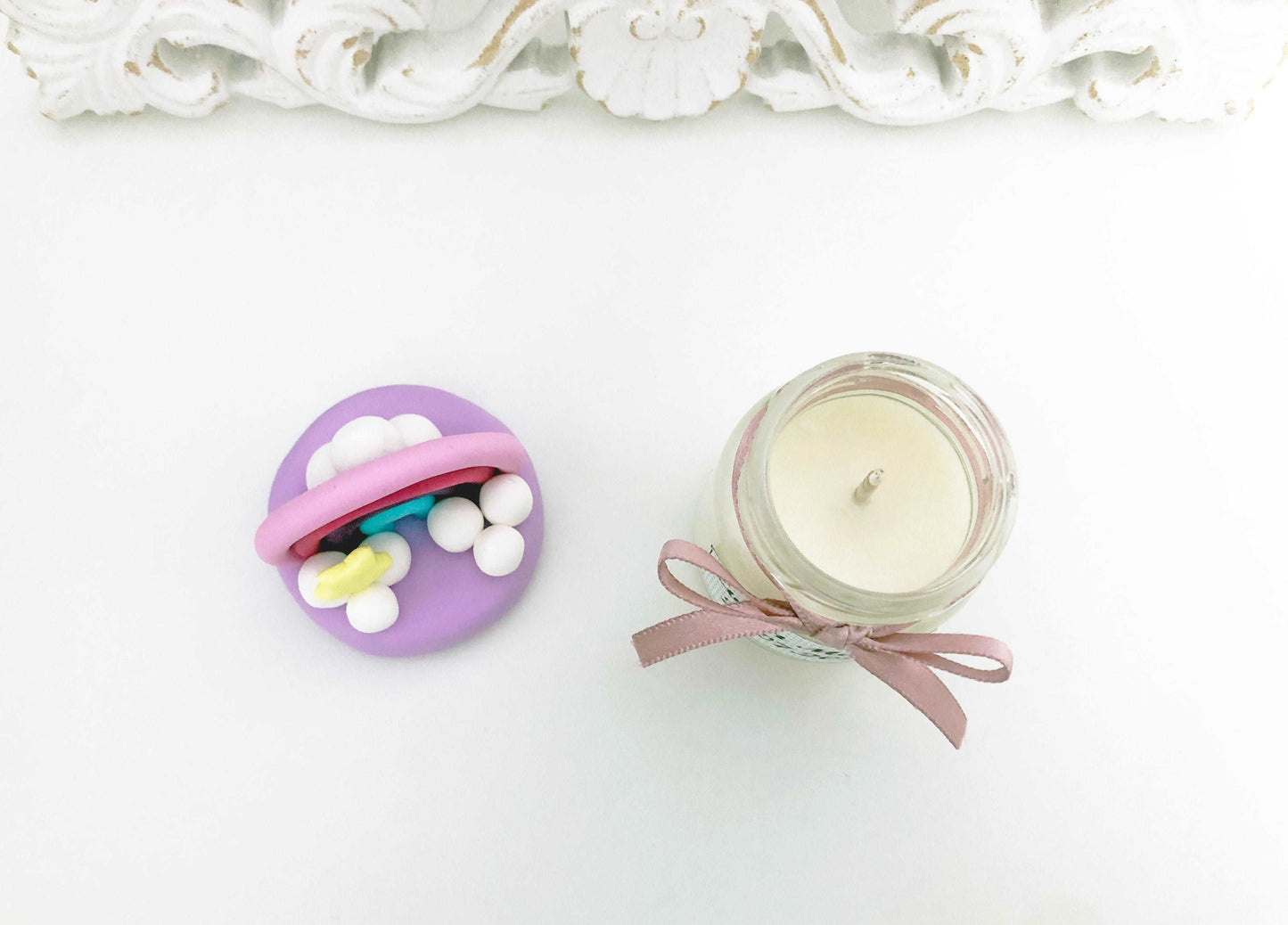 Marturie pentru botez lumanare din ceara - Curcubeu - MiLuna Handmade