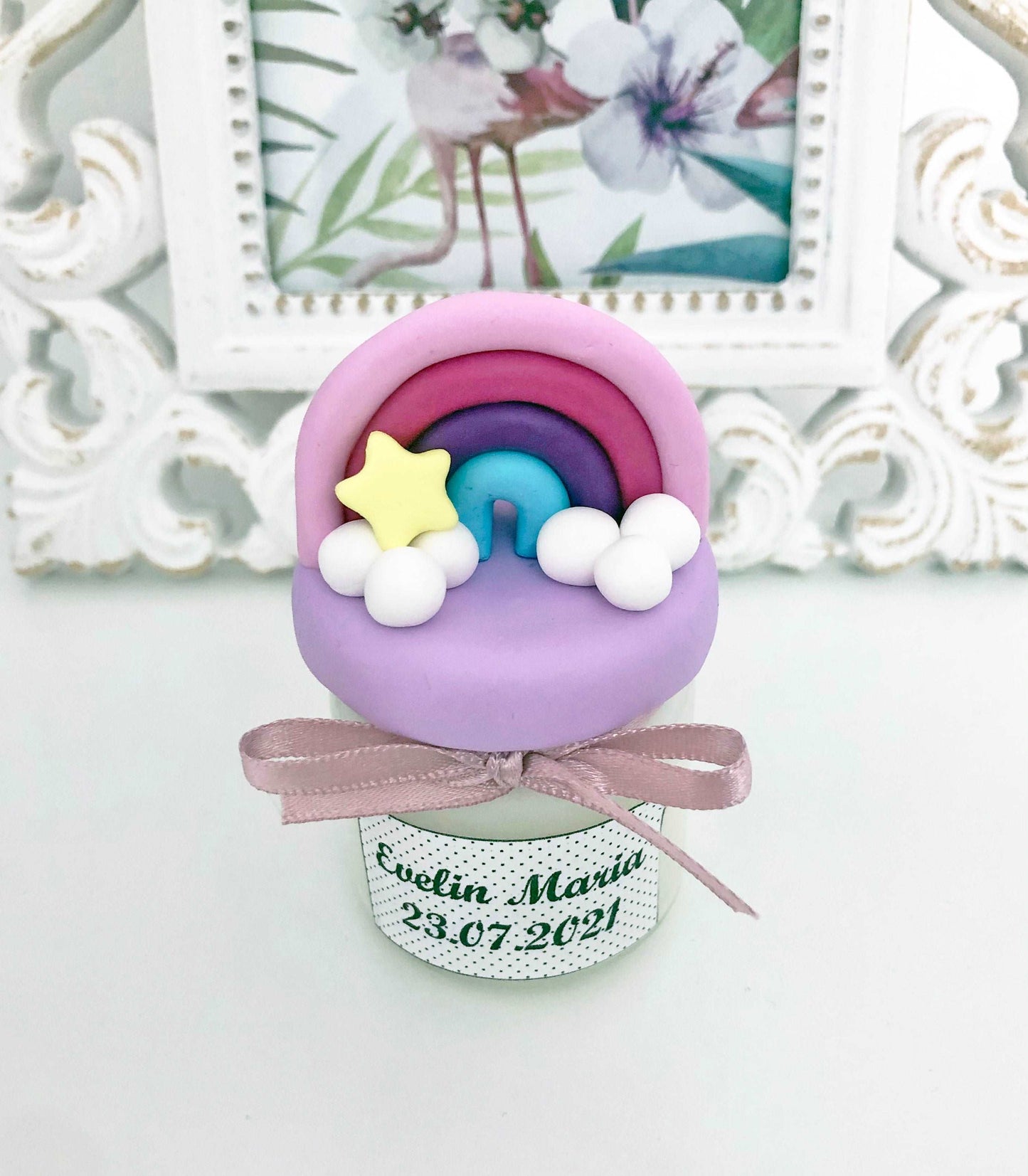 Marturie pentru botez lumanare din ceara - Curcubeu - MiLuna Handmade