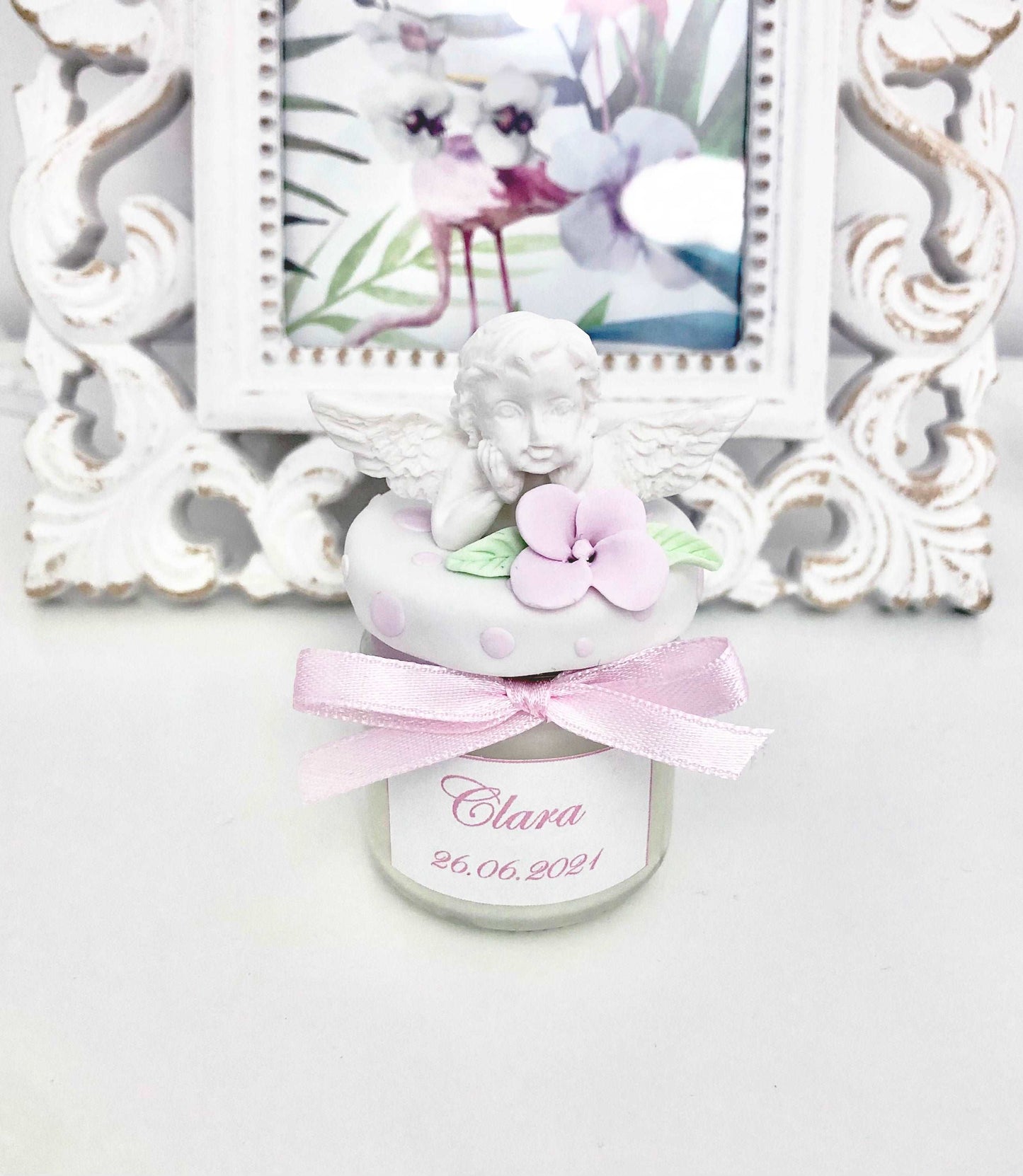 Marturie pentru botez lumanare din ceara, Ingeras - MiLuna Handmade