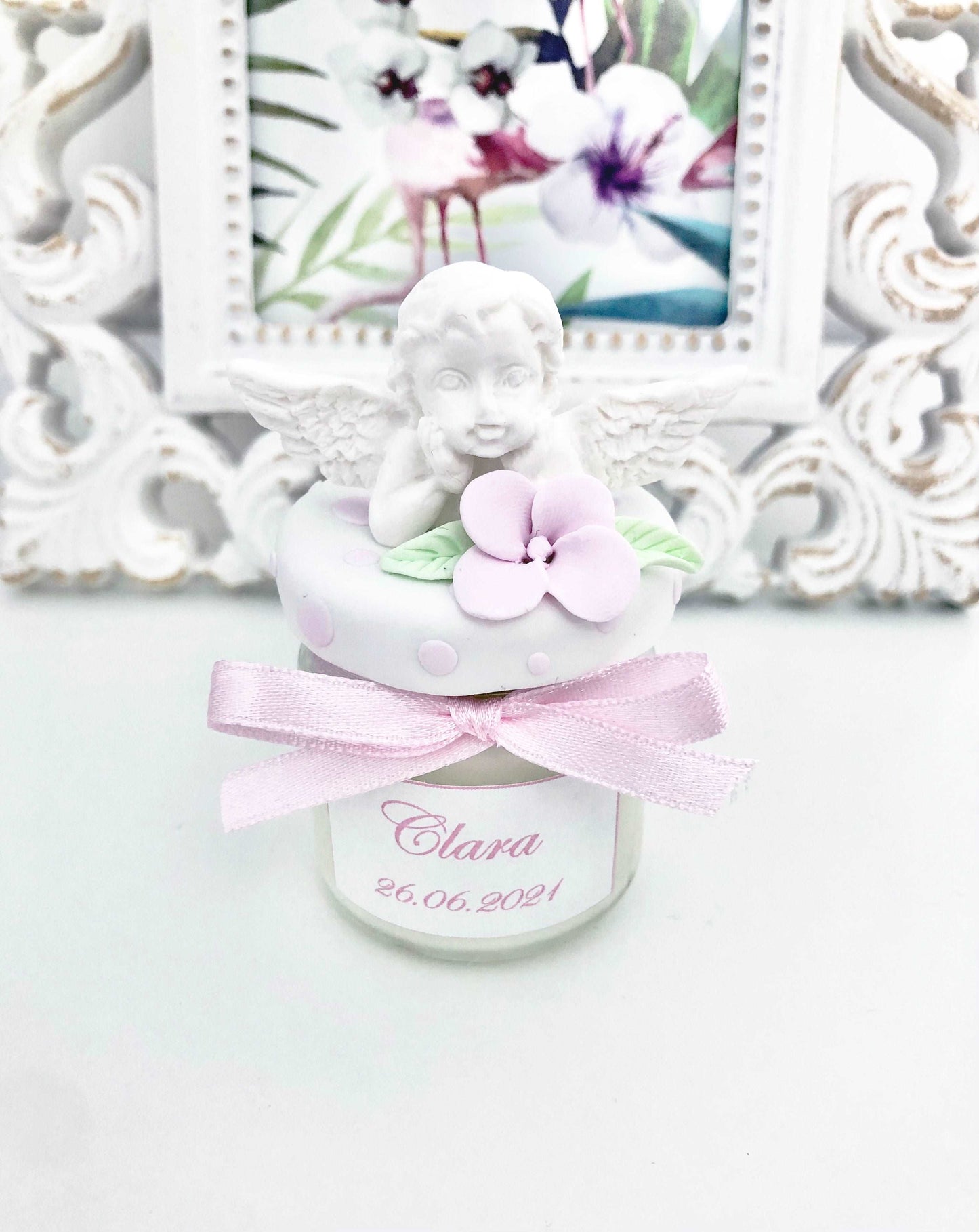 Marturie pentru botez lumanare din ceara, Ingeras - MiLuna Handmade