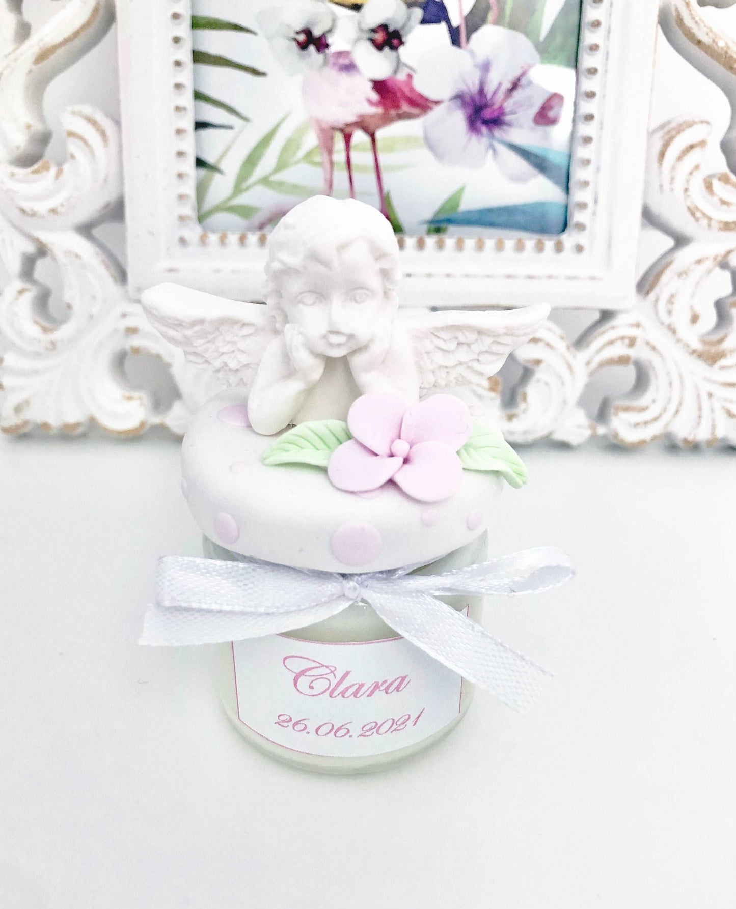 Marturie pentru botez lumanare din ceara, Ingeras - MiLuna Handmade