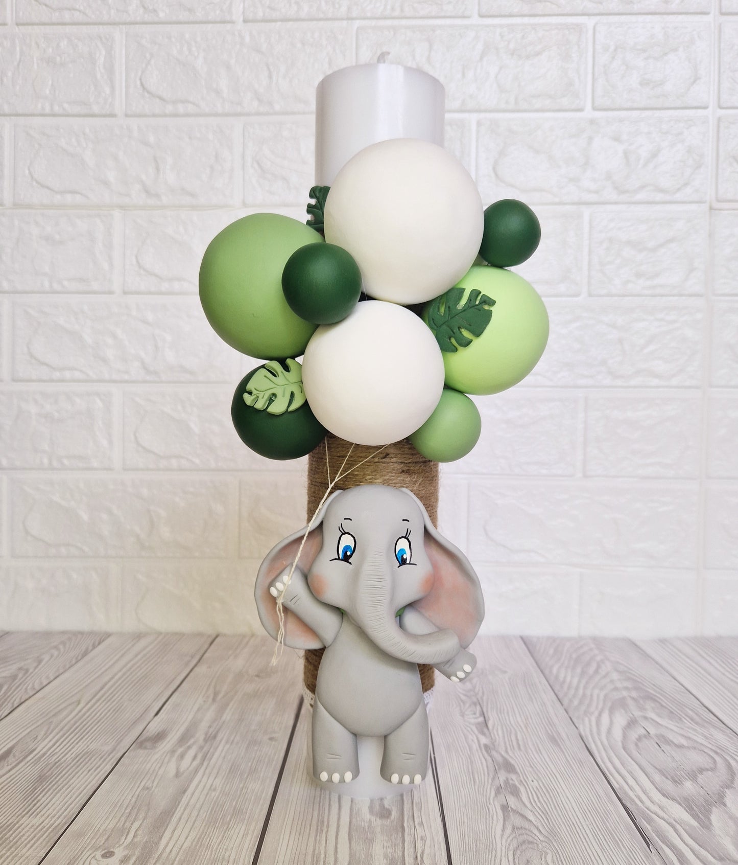 Lumanare de botez Elefantel cu Baloane Verzi - MiLuna Handmade