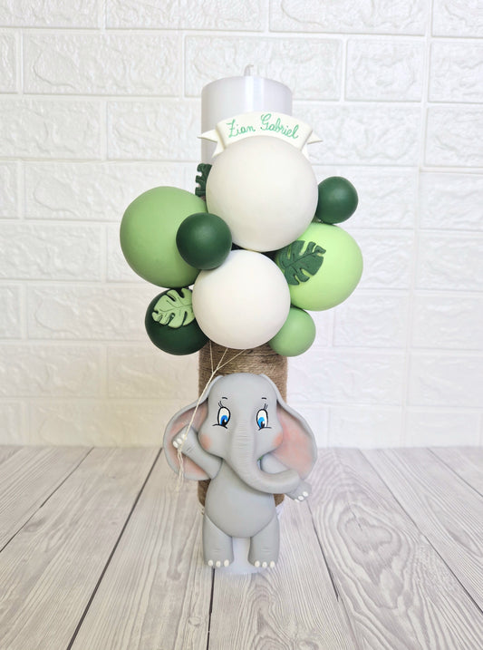 Lumanare de botez Elefantel cu Baloane Verzi - MiLuna Handmade