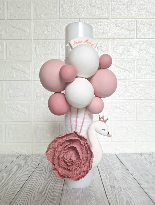 Lumanare de botez Lebada cu Bujor - MiLuna Handmade