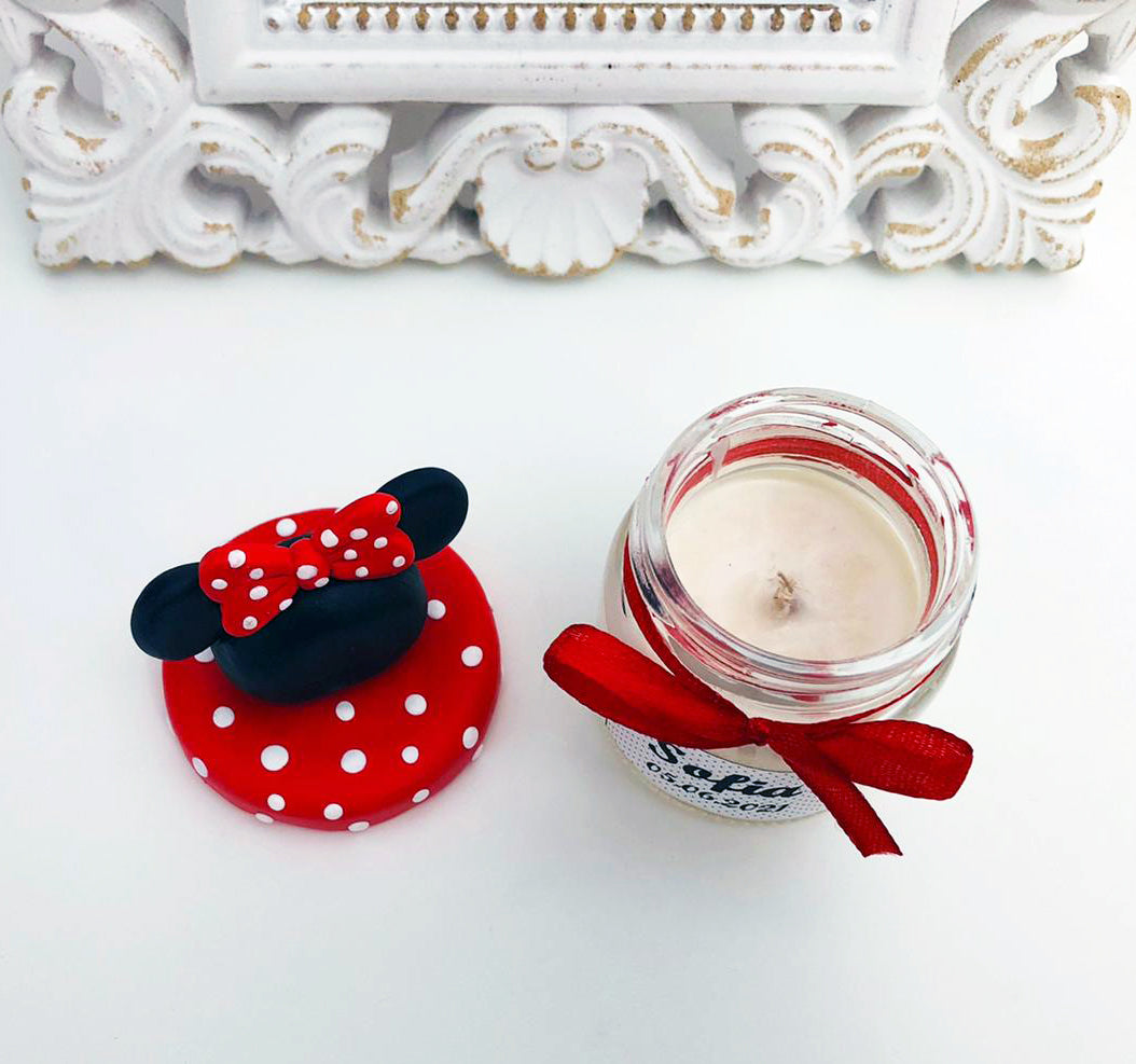 Marturie pentru botez lumanare din ceara - Minnie Mouse, rosu - MiLuna Handmade