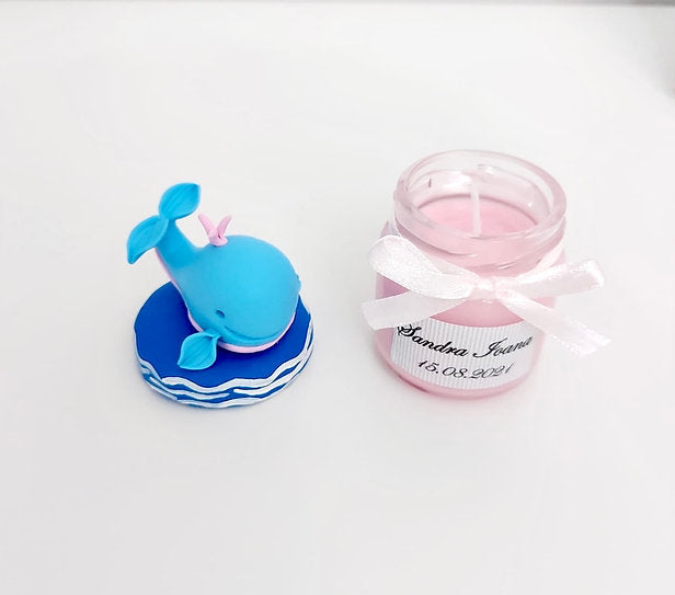 Marturie pentru botez lumanare din ceara, Whale , pink - MiLuna Handmade