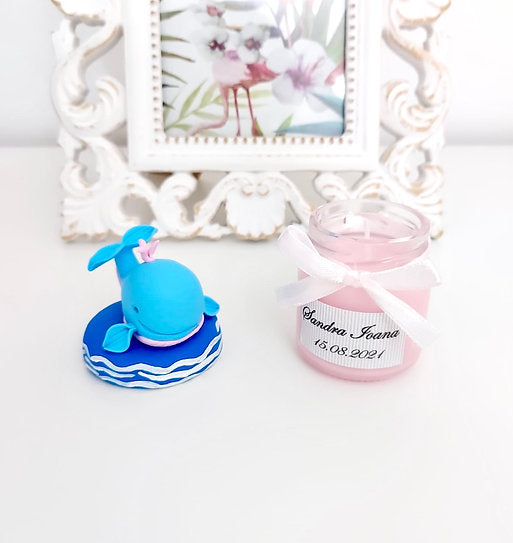 Marturie pentru botez lumanare din ceara, Whale , pink - MiLuna Handmade