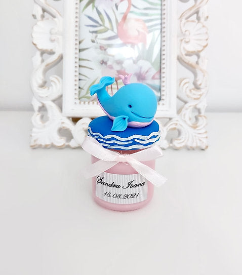 Marturie pentru botez lumanare din ceara, Whale , pink - MiLuna Handmade