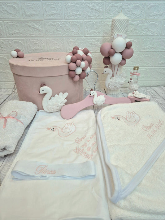 Trusou personalizat + Cutie cu tematica Lebada Alba