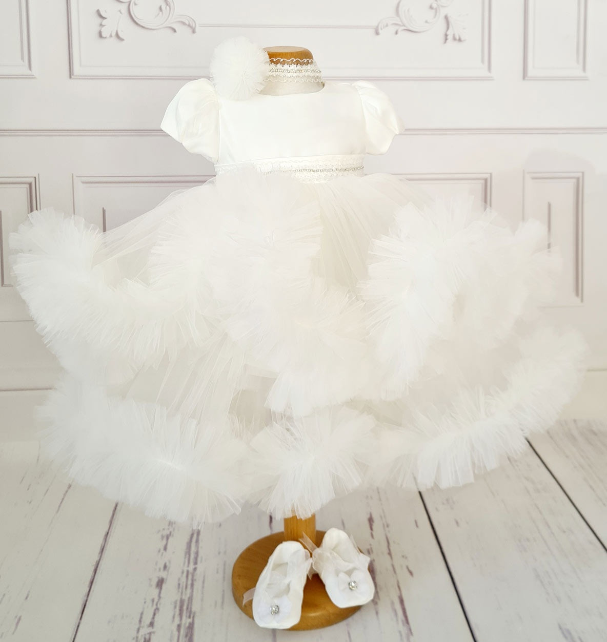 Camille - Rochita alba din tull pentru botez - MiLuna Handmade