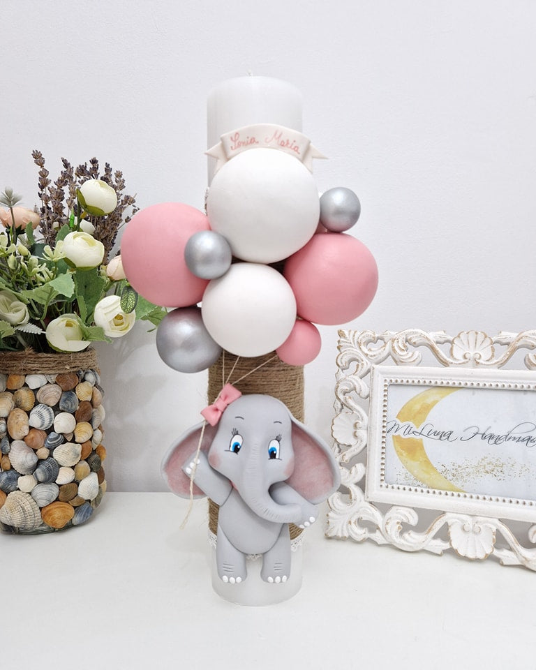 Lumanare de botez Pink Elephant - MiLuna Handmade