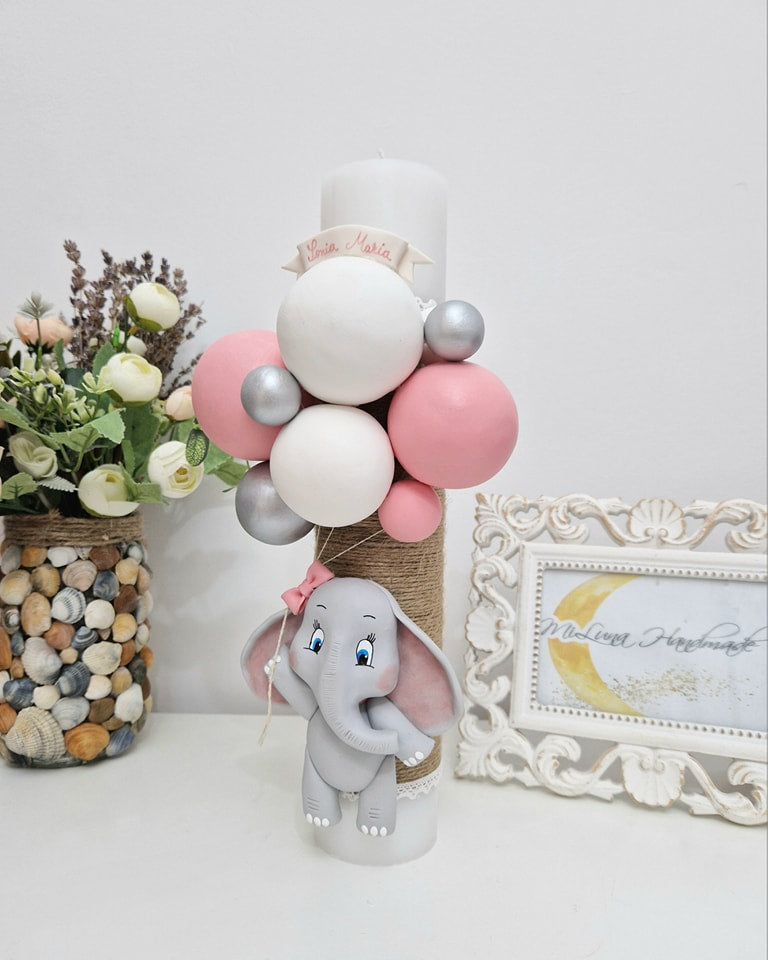 Lumanare de botez Pink Elephant - MiLuna Handmade