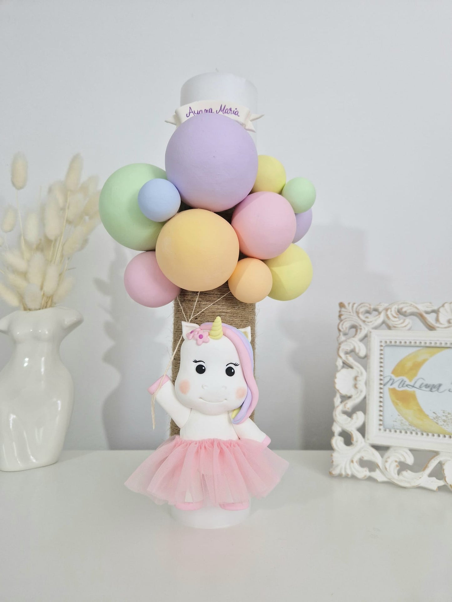 Lumanare de botez Unicorn cu fustita - MiLuna Handmade