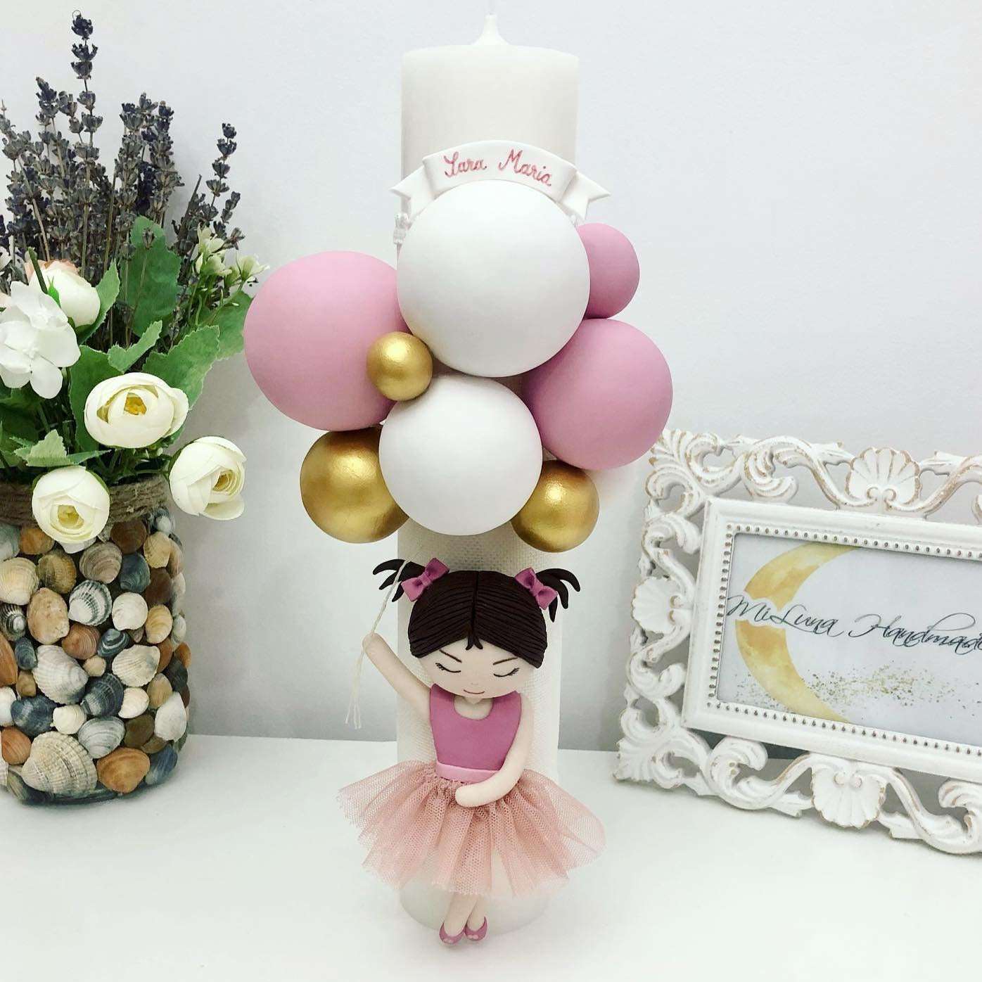 Lumanare de botez Fetita cu Codite - MiLuna Handmade