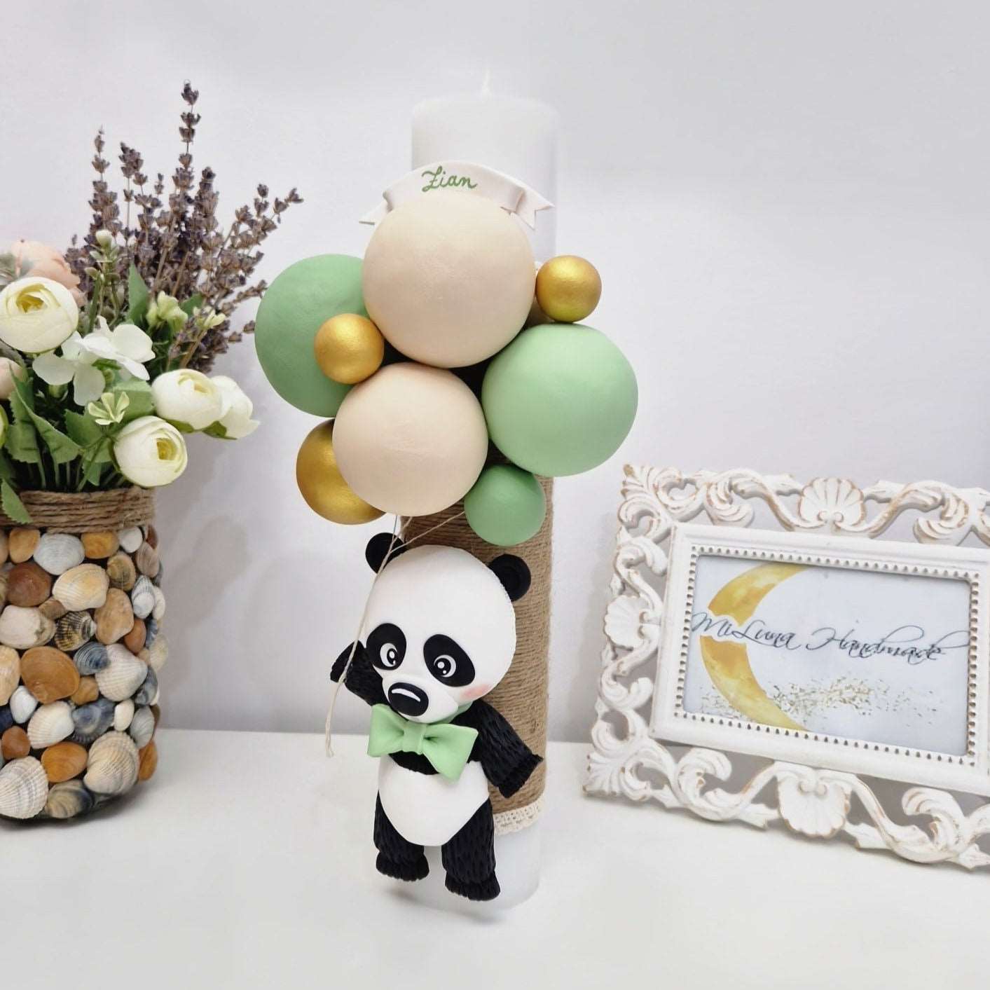 Lumanare de botez Urs Panda - MiLuna Handmade