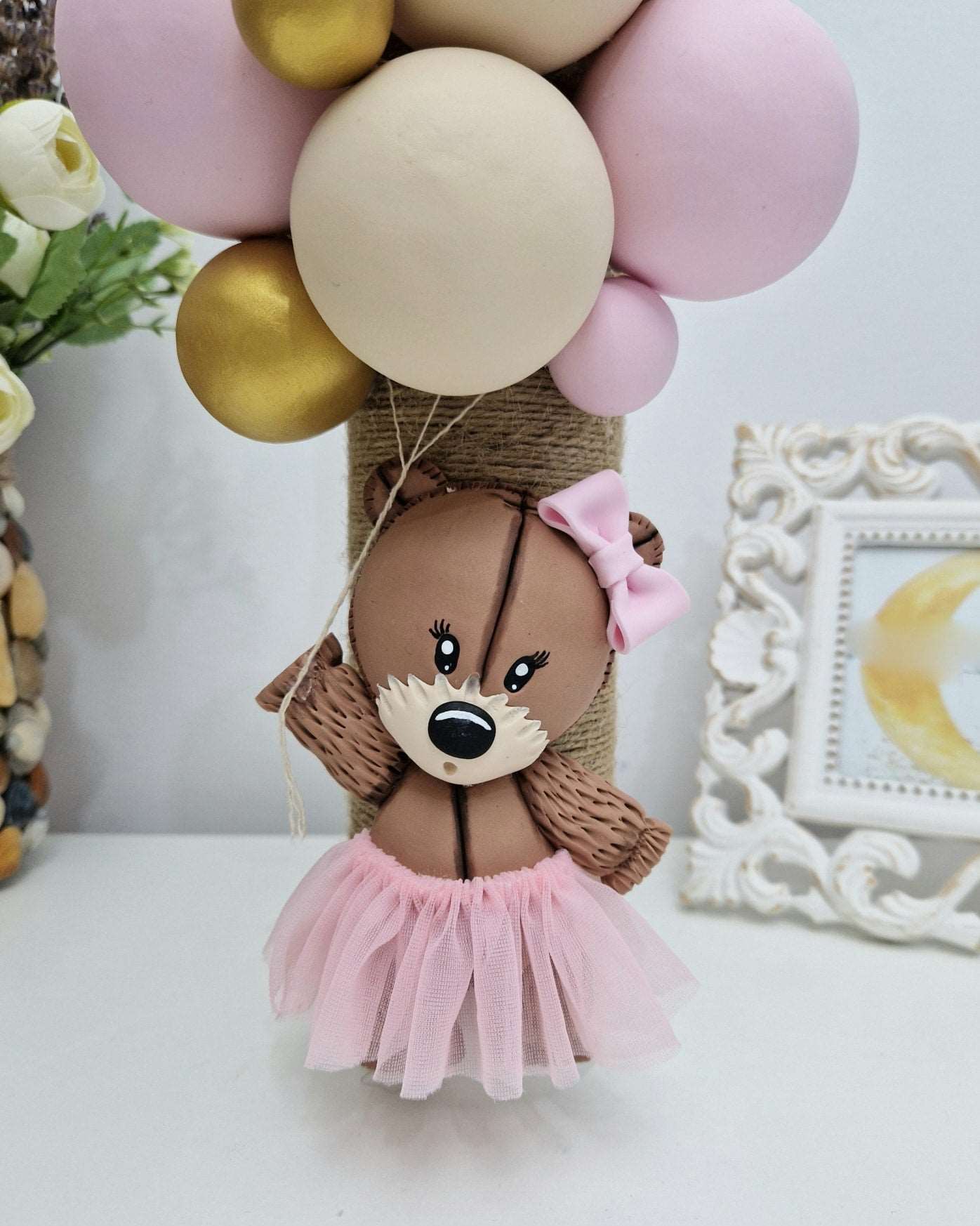 Lumanare de botez Pink Teddy Bear - MiLuna Handmade