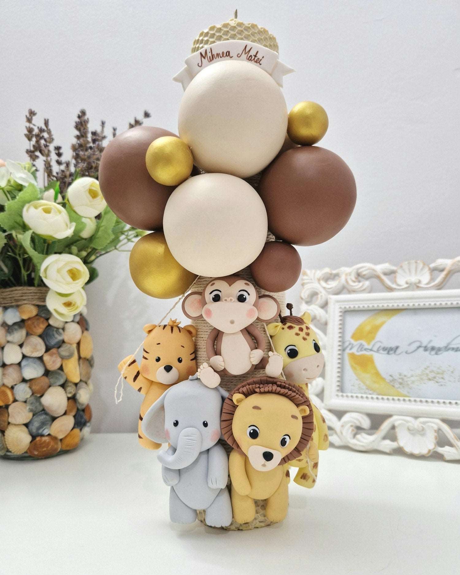 Lumanare de botez Safari, ceara naturala crem - MiLuna Handmade