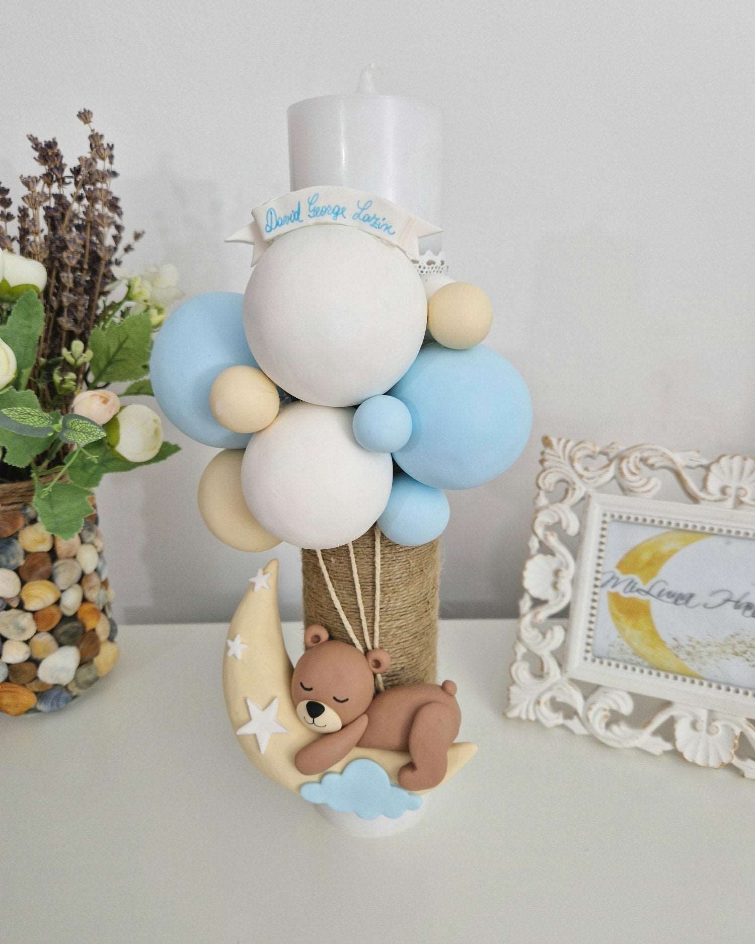 Lumanare de botez Ursulet pe Luna - MiLuna Handmade