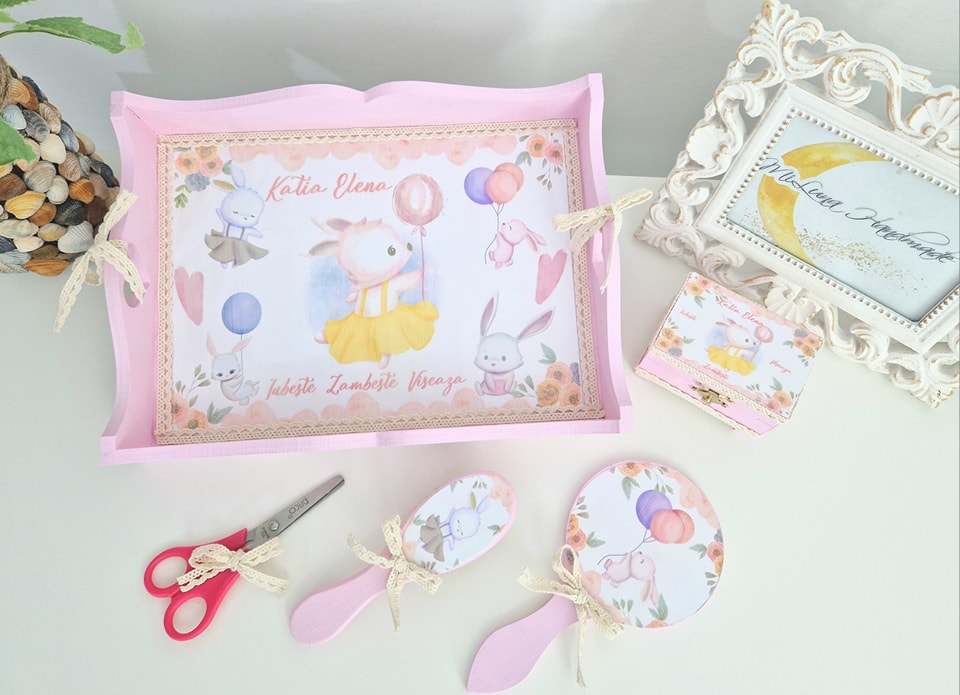 Set tavita pentru mot - Set 1 an Bunny - Iepuras Alb - MiLuna Handmade