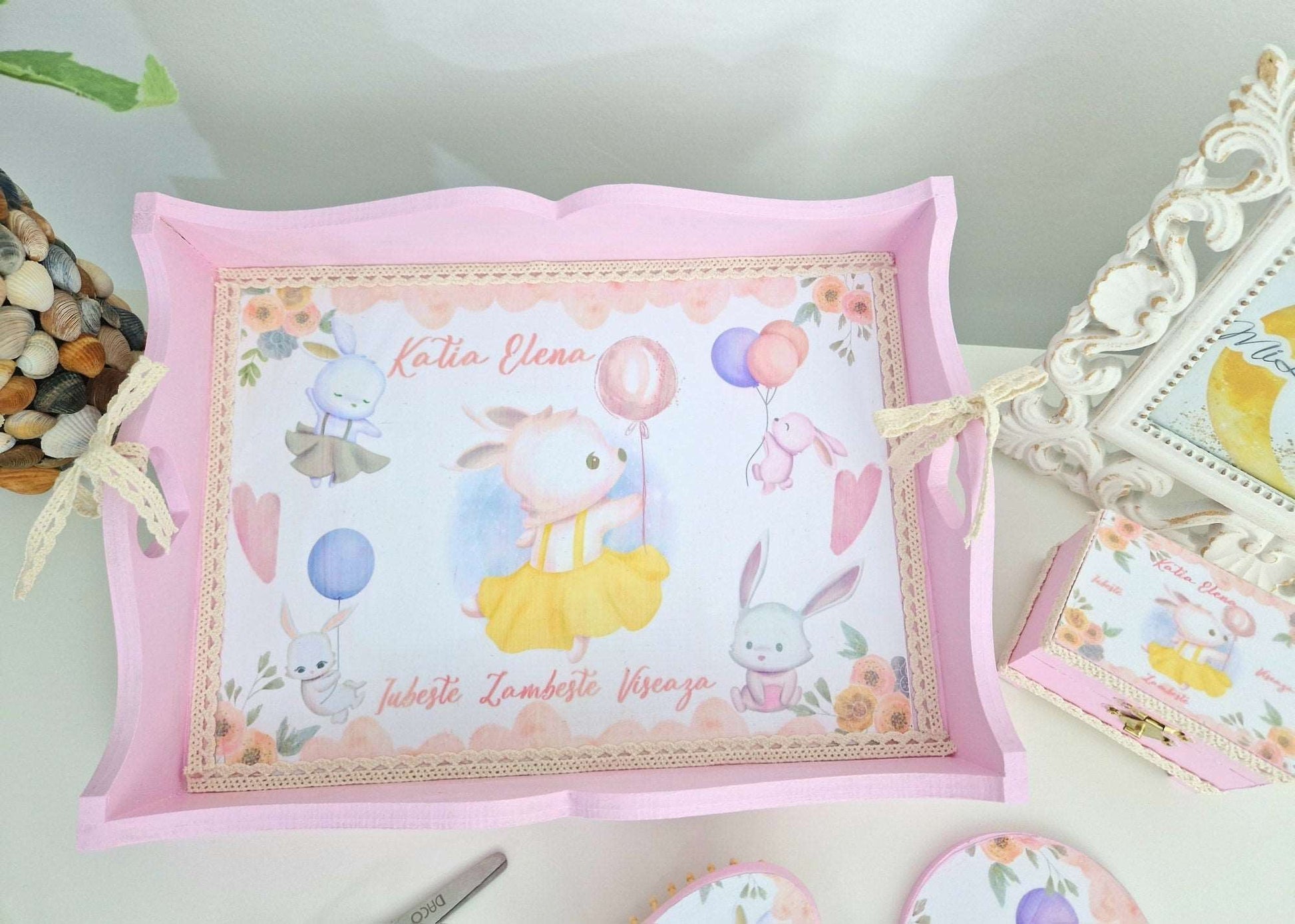 Set tavita pentru mot - Set 1 an Bunny - Iepuras Alb - MiLuna Handmade