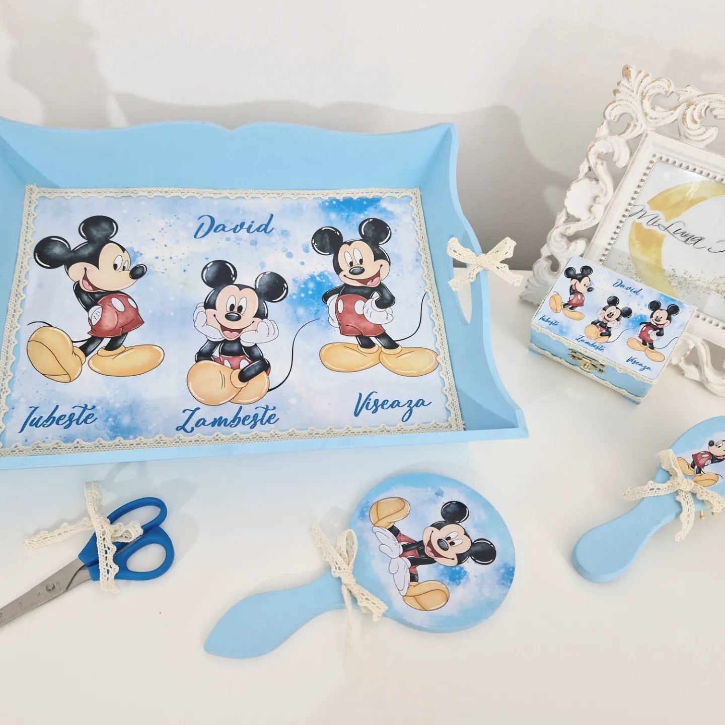 Set tavita pentru mot - Set 1 an Mickey Mouse - MiLuna Handmade