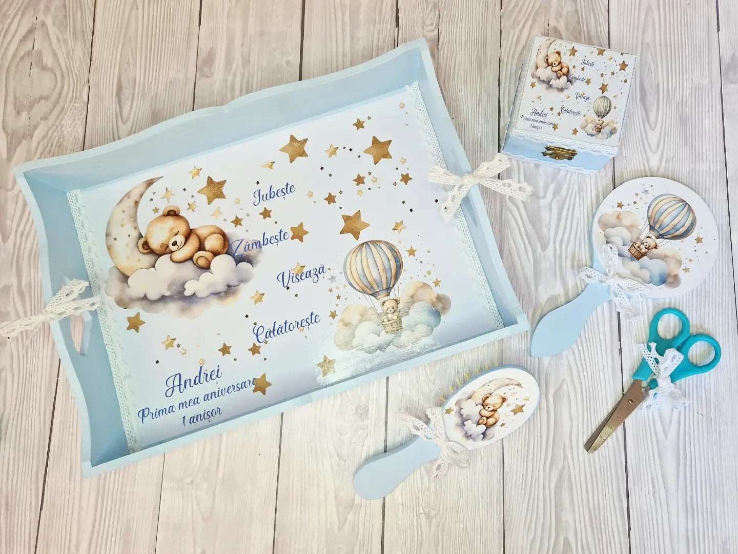 Set tavita pentru mot - Set 1 an Ursulet pe Luna - MiLuna Handmade