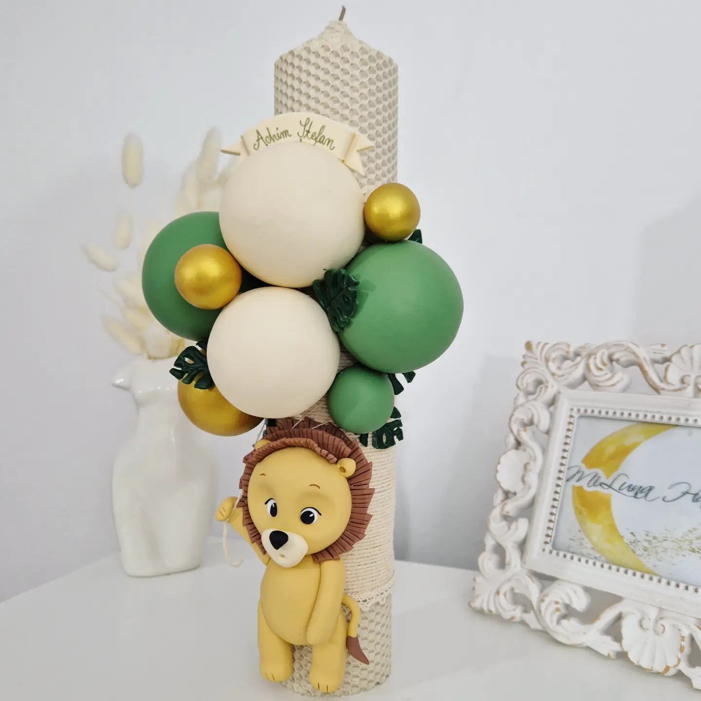 Lumanare de botez din ceara naturala Lion - MiLuna Handmade