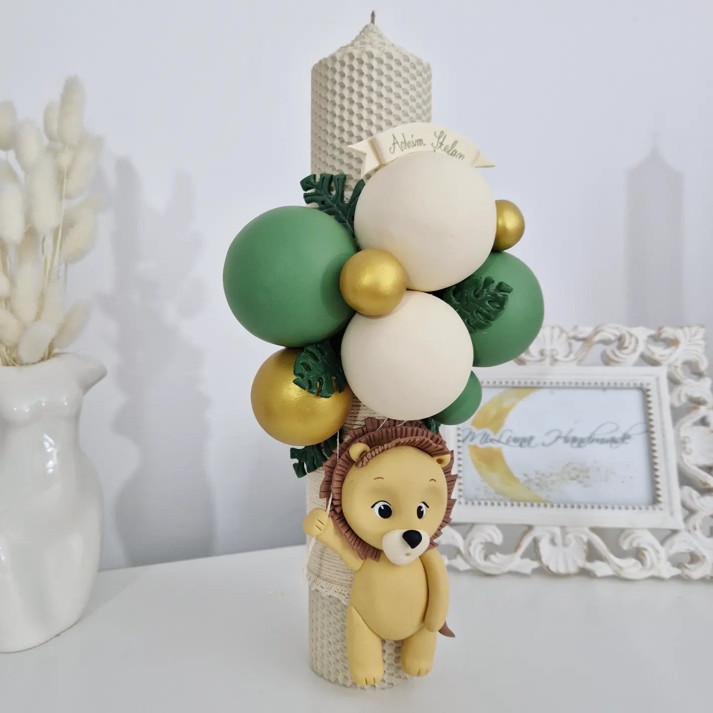 Lumanare de botez din ceara naturala Lion - MiLuna Handmade