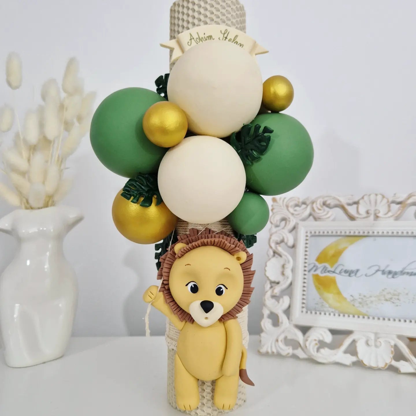 Lumanare de botez din ceara naturala Lion - MiLuna Handmade