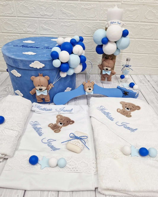 Trusou personalizat + Cutie cu tematica Teddy Bear Blue - MiLuna Handmade